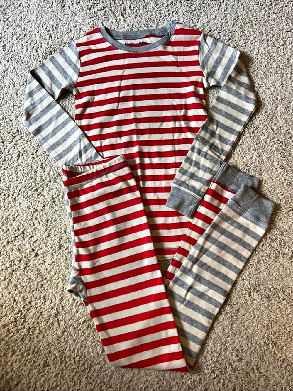 Hatley Kids Striped Pajama Set in Red & Gray size 10